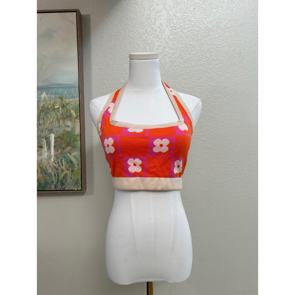 NWT Peppermayo Floral Knit Halter Crop Top Size S